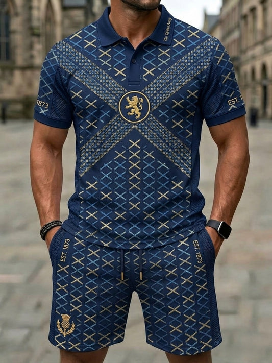 Retro UK Scotland Football Lover 2026 Print Casual Polo & Shorts Set