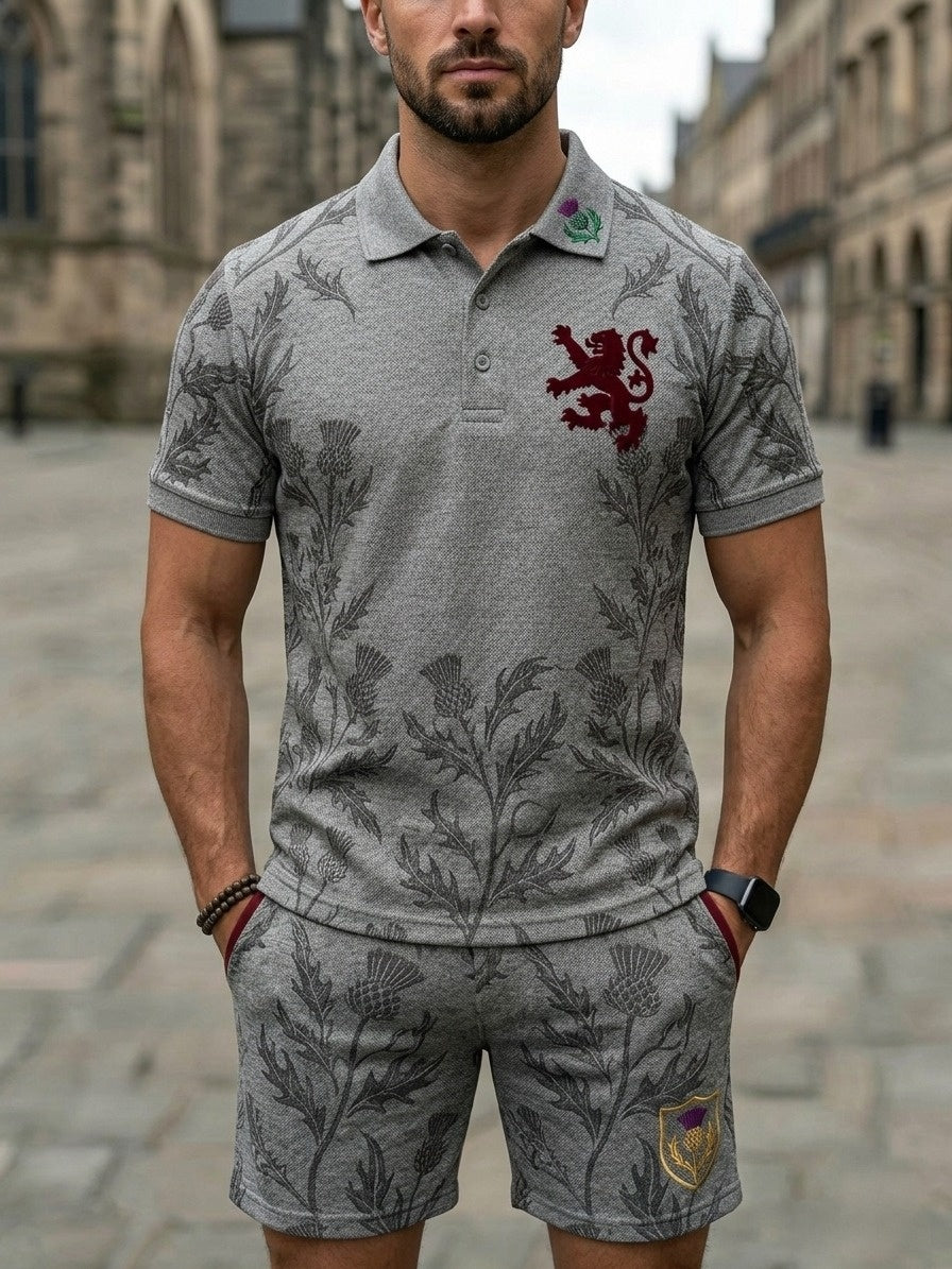 Retro UK Scotland Football Lover 2026 Print Casual Polo & Shorts Set