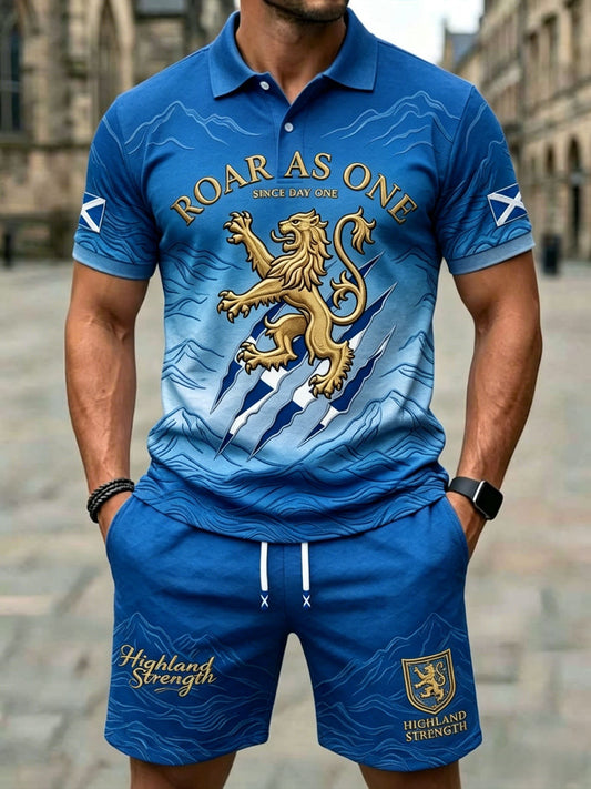 Men's Retro UK Scotland Football Lover 2026 Print Casual Polo & Shorts Set