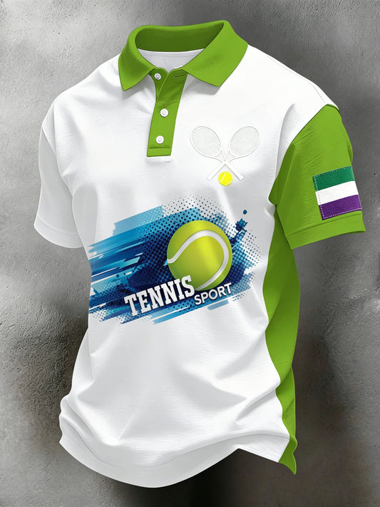 Men's Tennis Art Print Short-Sleeve Polo Shirt