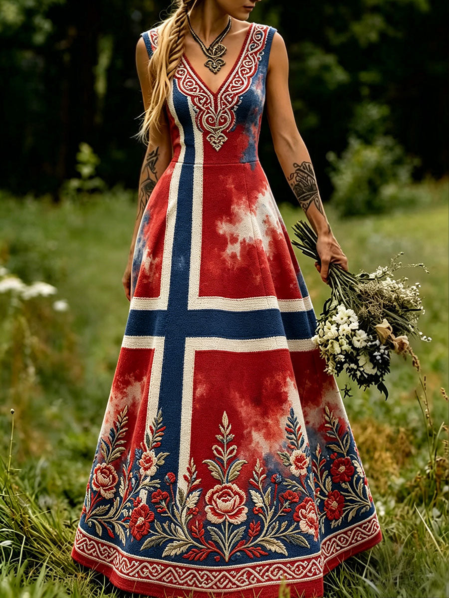 Women's Scandinavia Style Nordic Floral Viking Art Printed Dress