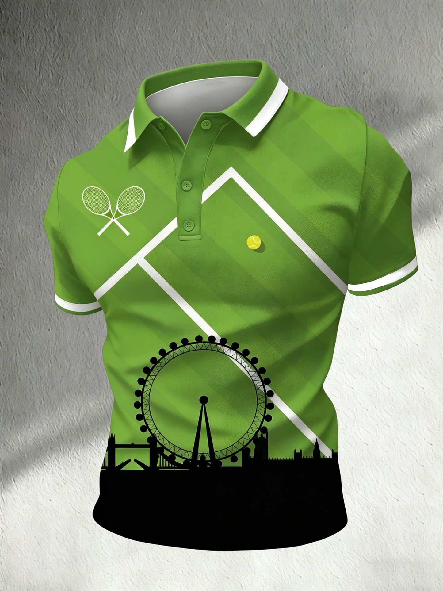 Men's Tennis Art Print Short-Sleeve Polo Shirt