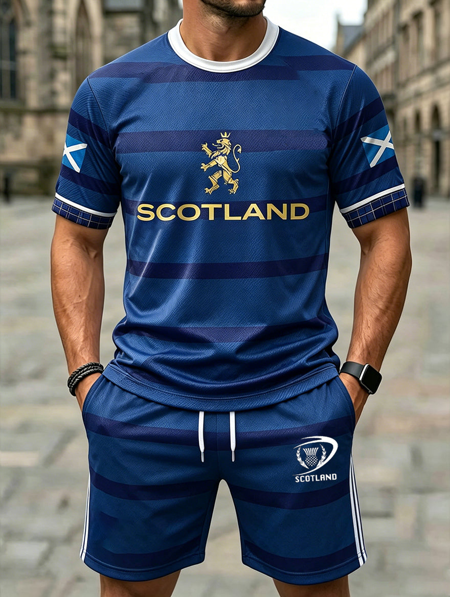 Men's Retro Scottish Football Fan Art Print Casual 2-Piece Set