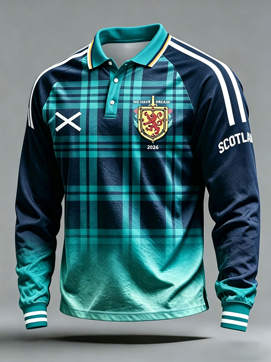 Men's UK Football Lover Scotland Printed Three Button Shoulder Plug Long Sleeve