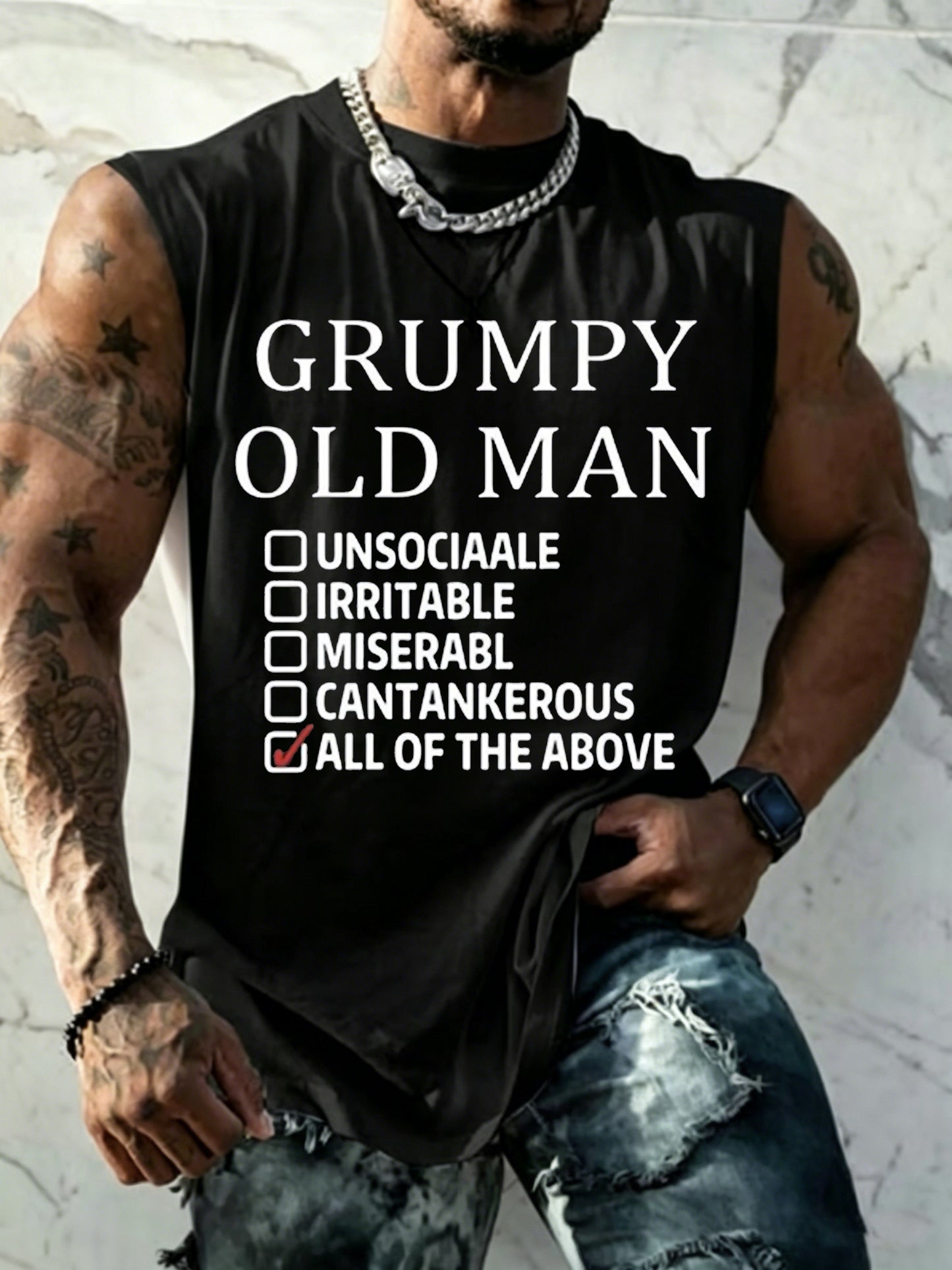 Men's Casual Old Fuckers Club Printed Tank Top