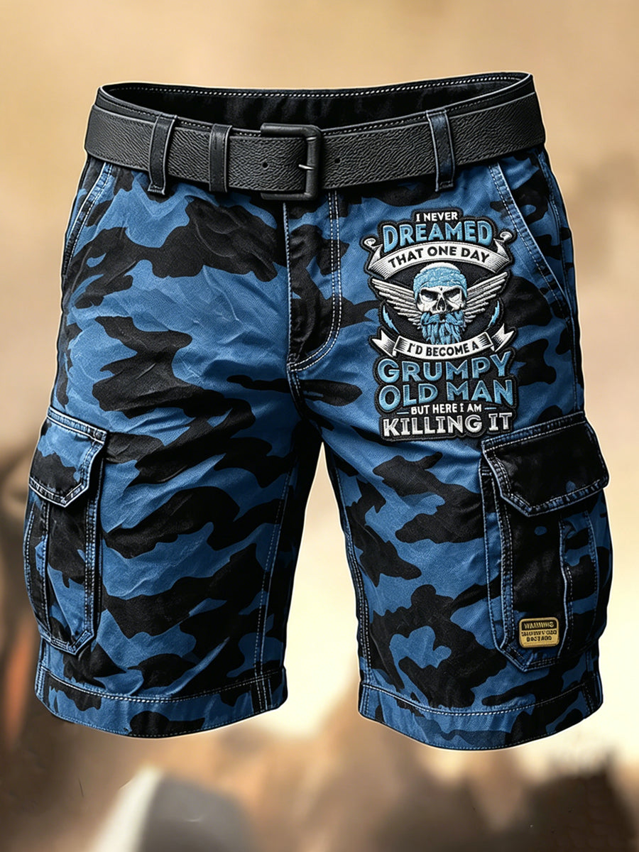 Men's Retro Vacation Business Art Grumy Old Man Print Casual Shorts