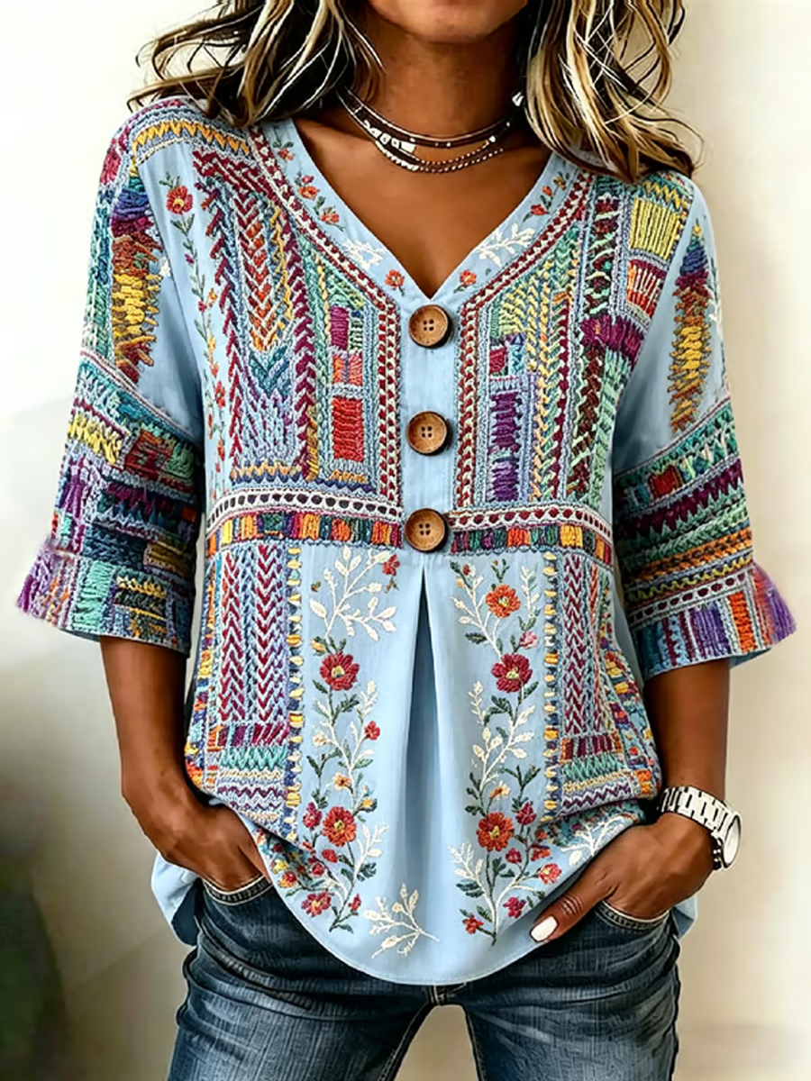 Women's Casual Alzheimer's Floral Print Cotton-Linen Shirt