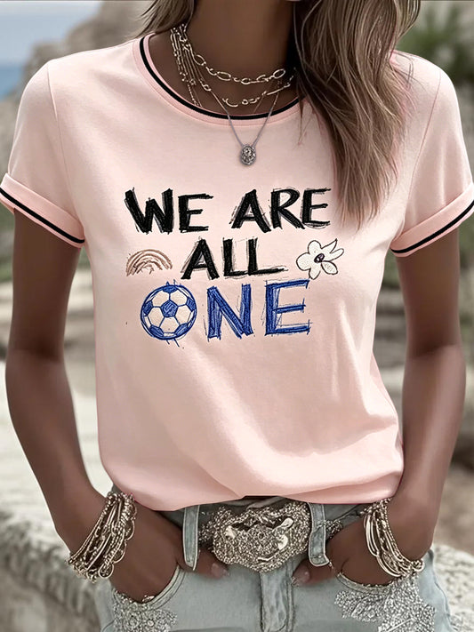 Women’s Pink Anti-Racism Football Print Casual T-Shirt