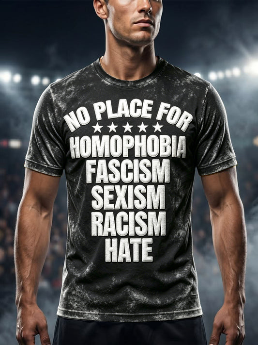 Men's Black Anti-Racism Slogan Print Casual T-Shirt