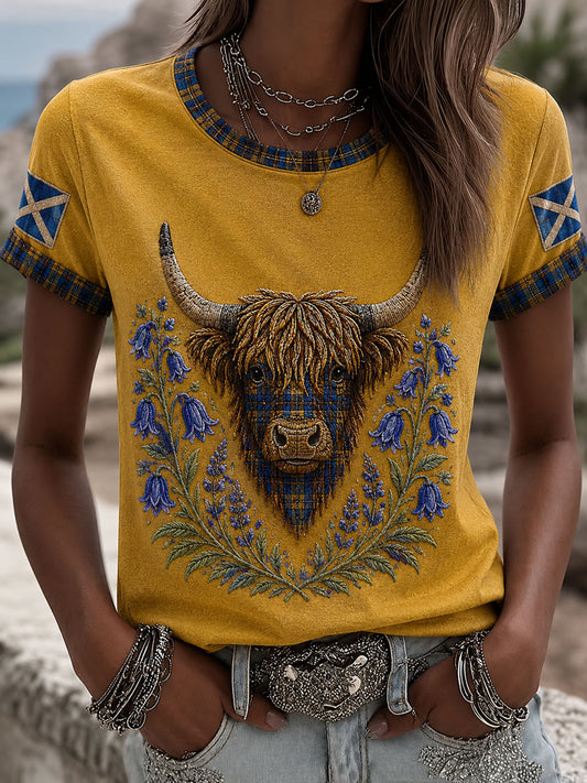 Women's Highland Denim Plaid Print T-shirt