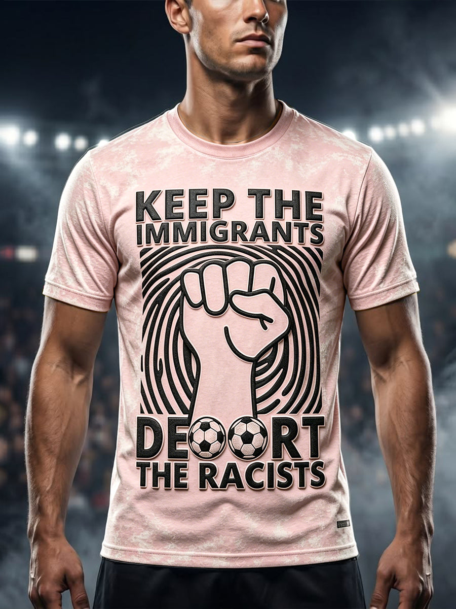 Men's Pink Anti-Racism Football Print Casual T-Shirt