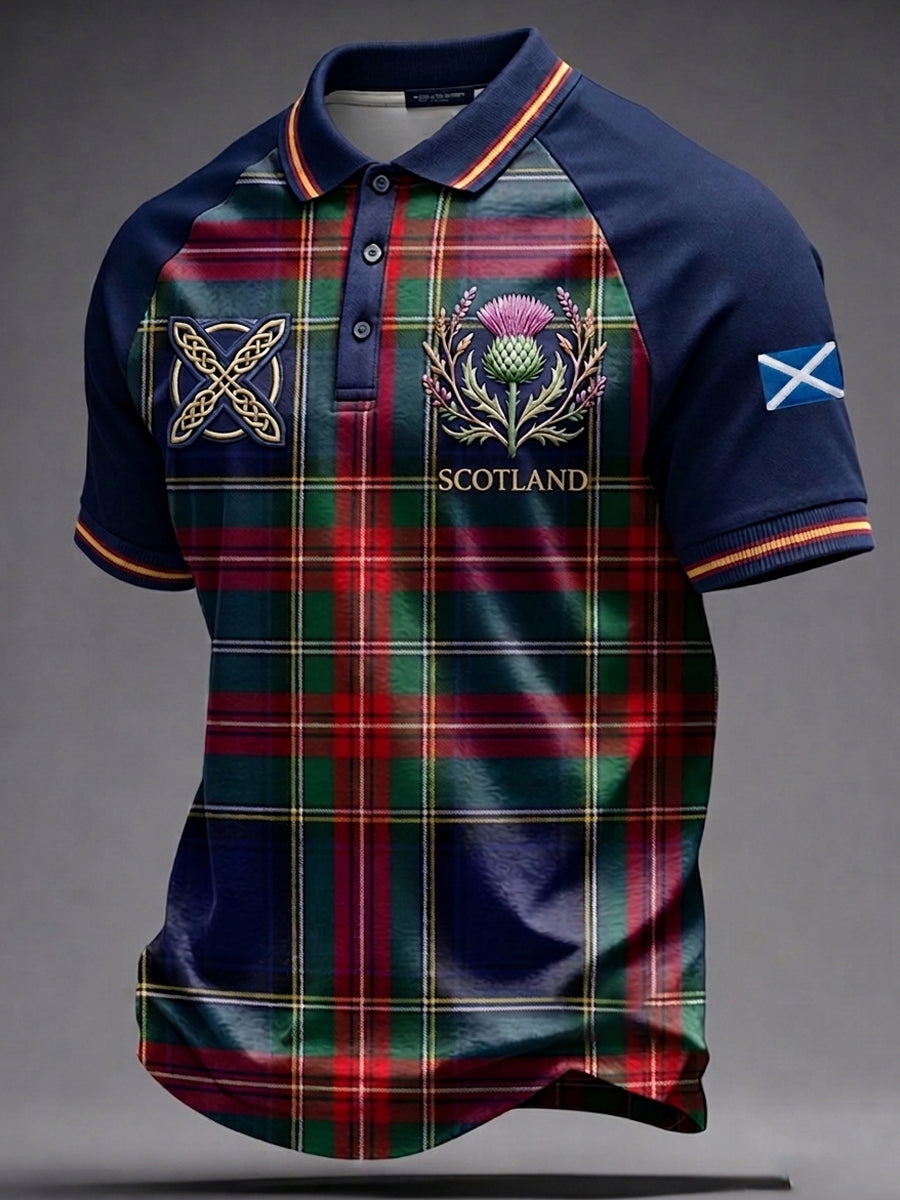 Men's Scottish Thistle Plaid Flag Short Sleeve Top