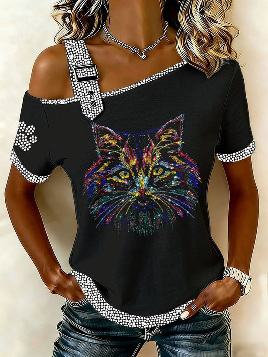 Women's Cat Print Casual T-Shirt