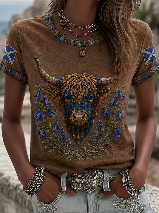 Women's Highland Denim Plaid Print T-shirt