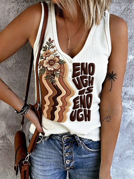 Women’s White Anti-Racism Floral Print Casual Fashion Vest