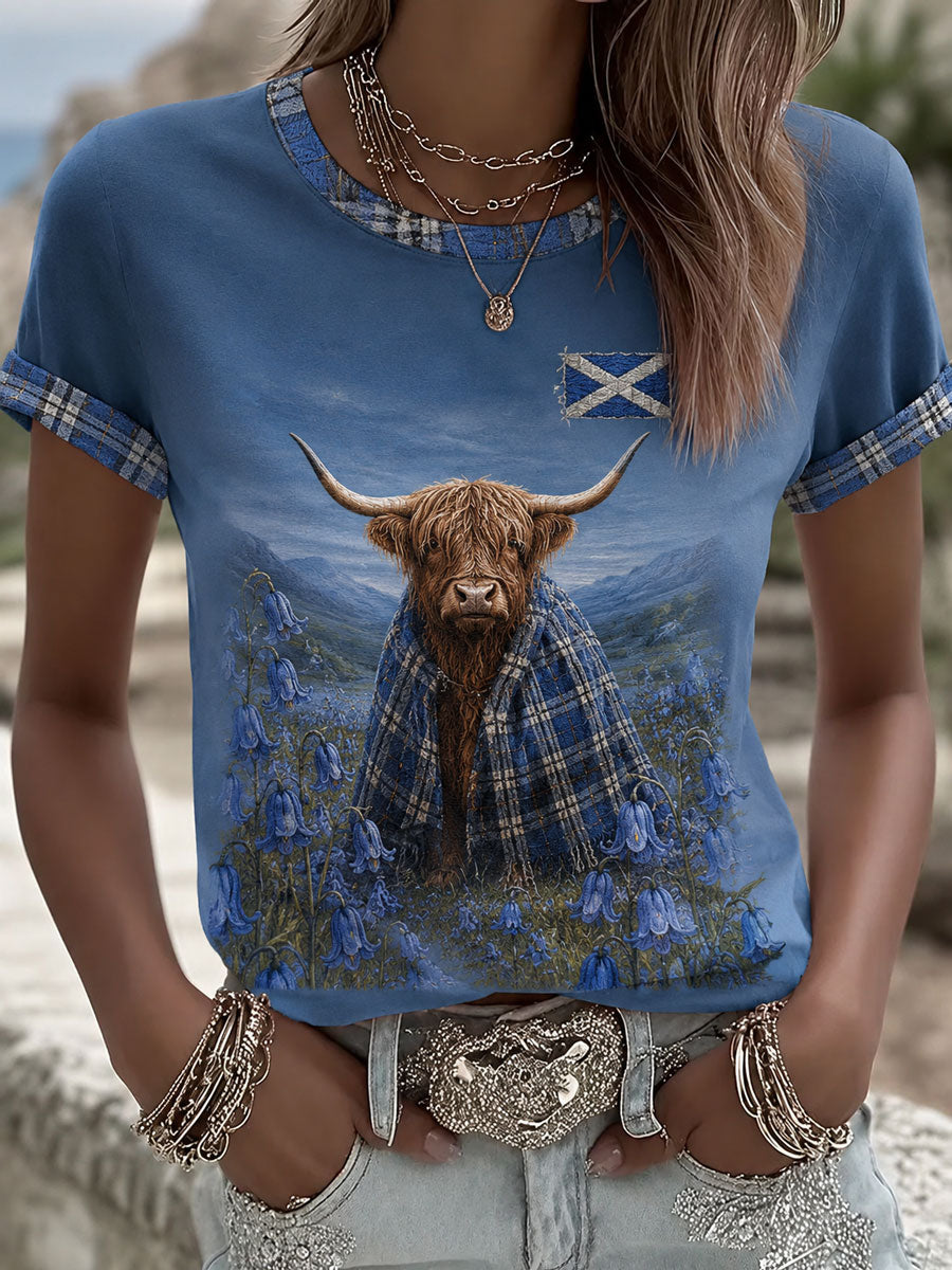Women's Highland Denim Plaid Print T-shirt