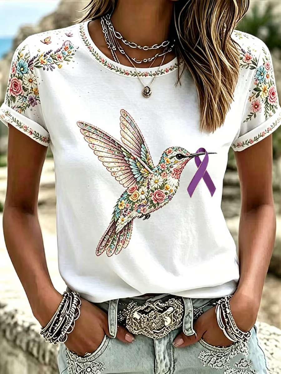 Women's Casual Alzheimer's Floral Print short-sleeved T-shirt