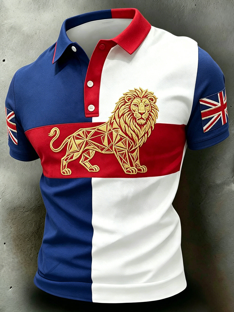 Men's Union Jack UK Flag Lion Face Short Sleeve Shirt