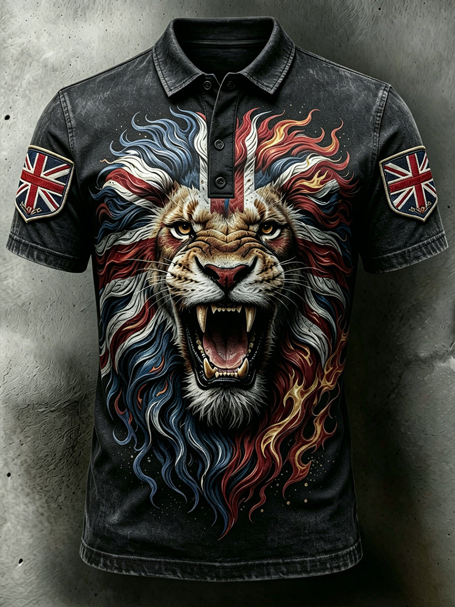 Men's Union Jack UK Flag Lion Face Short Shirt