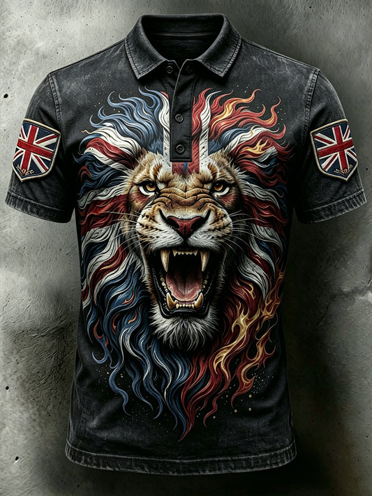Men's Union Jack UK Flag Lion Face Short Shirt