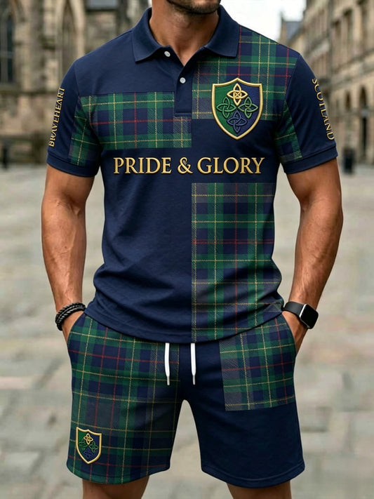 Men's Retro UK Scotland Football Lover 2026 Print Casual Polo & Shorts Set