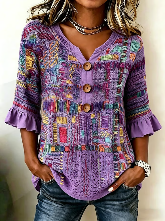 Women's Casual Alzheimer's Floral Print Cotton-Linen Shirt