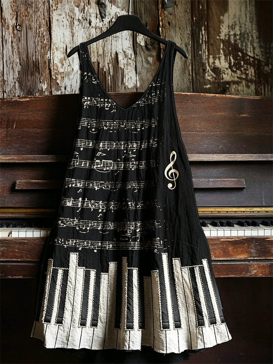 Women's Treble Clef Sheet Music & Piano Keys Art Print V-neck dress