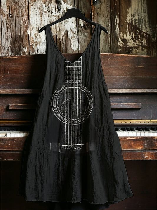 Women's Music Lover Guitar Inspired Art Print V-neck dress