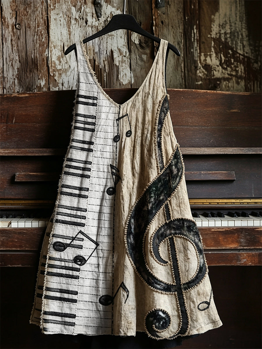 Women's Treble Clef Music Notes Piano Keys Art Print V-neck dress