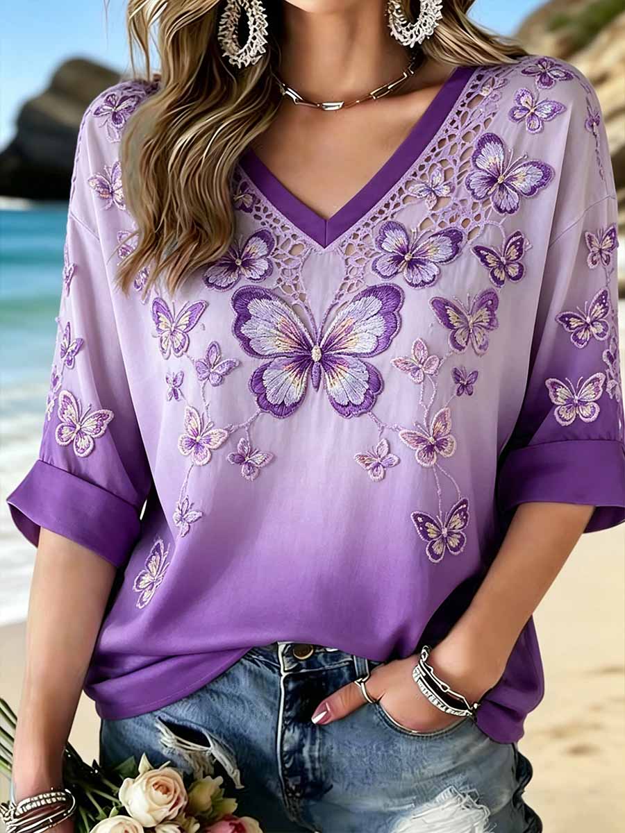 Women's Fashion Flowers Printed Casual T-Shirt