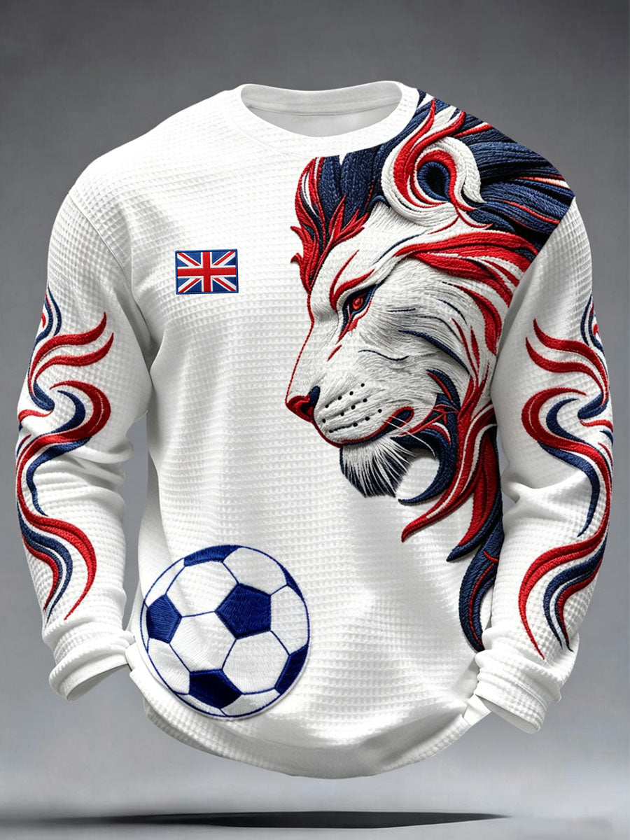 Men's British Football Lion Casual Waffle Long Sleeve T-Shirt