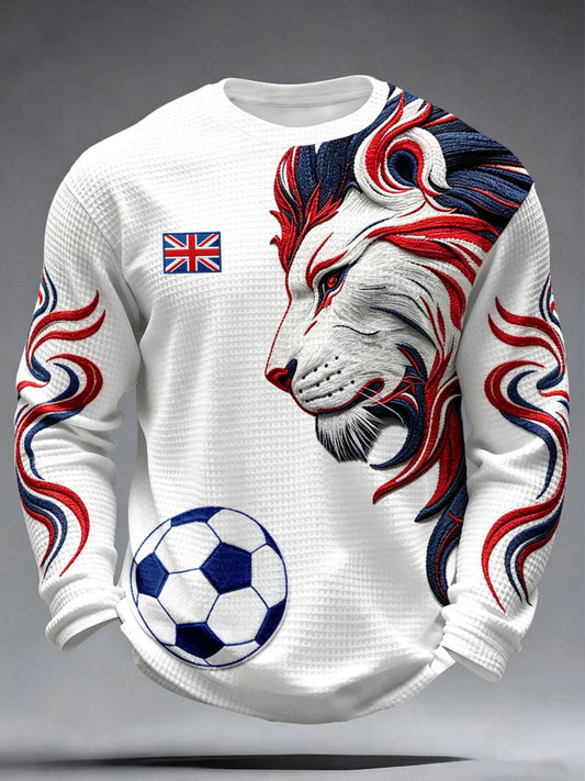 Men's British Football Lion Casual Waffle Long Sleeve T-Shirt