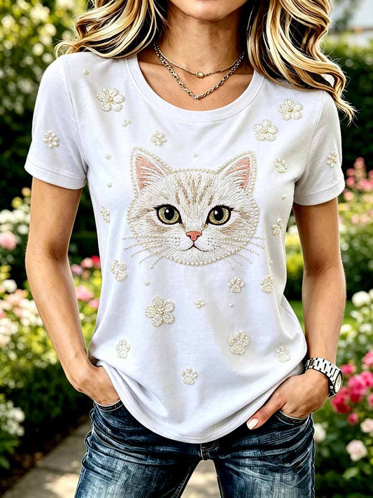 Women's Fashion Cat Pattern Printed Casual T-Shirt