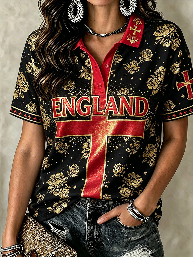 Women's England Football Polo T-Shirt