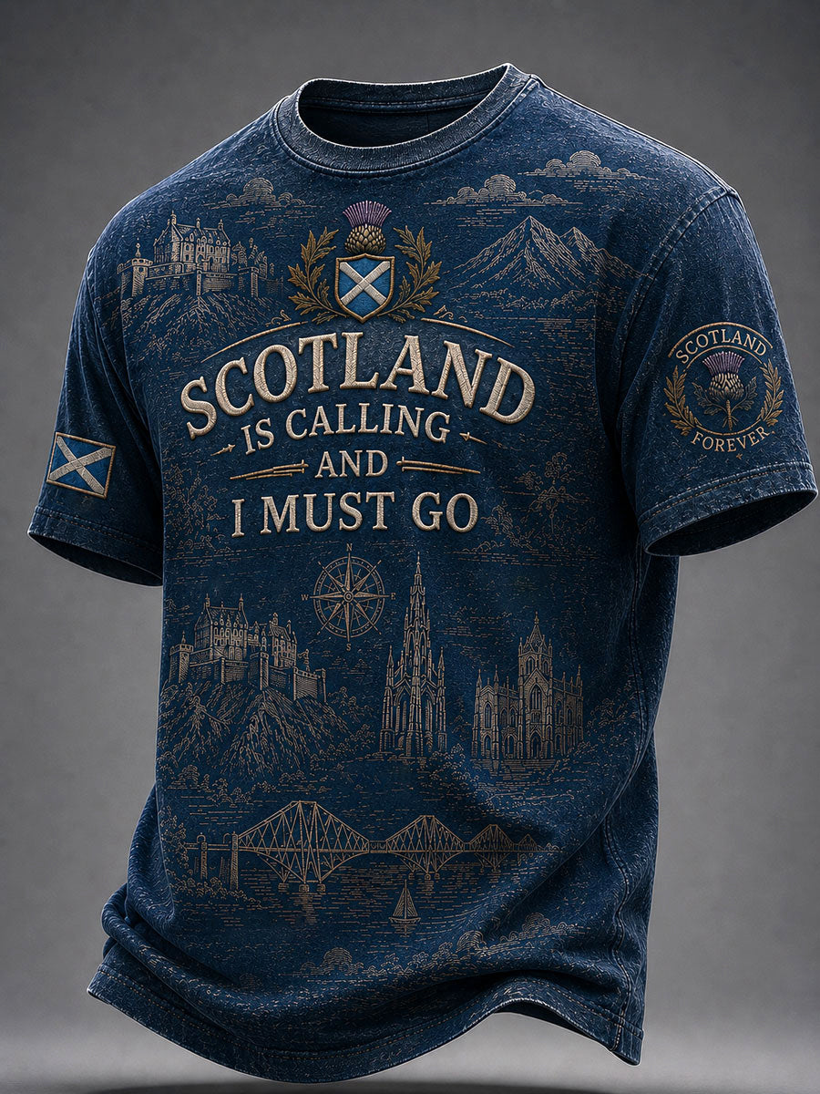 Men's 'Scotland Is Calling And I Must Go' Printed Casual T-Shirt