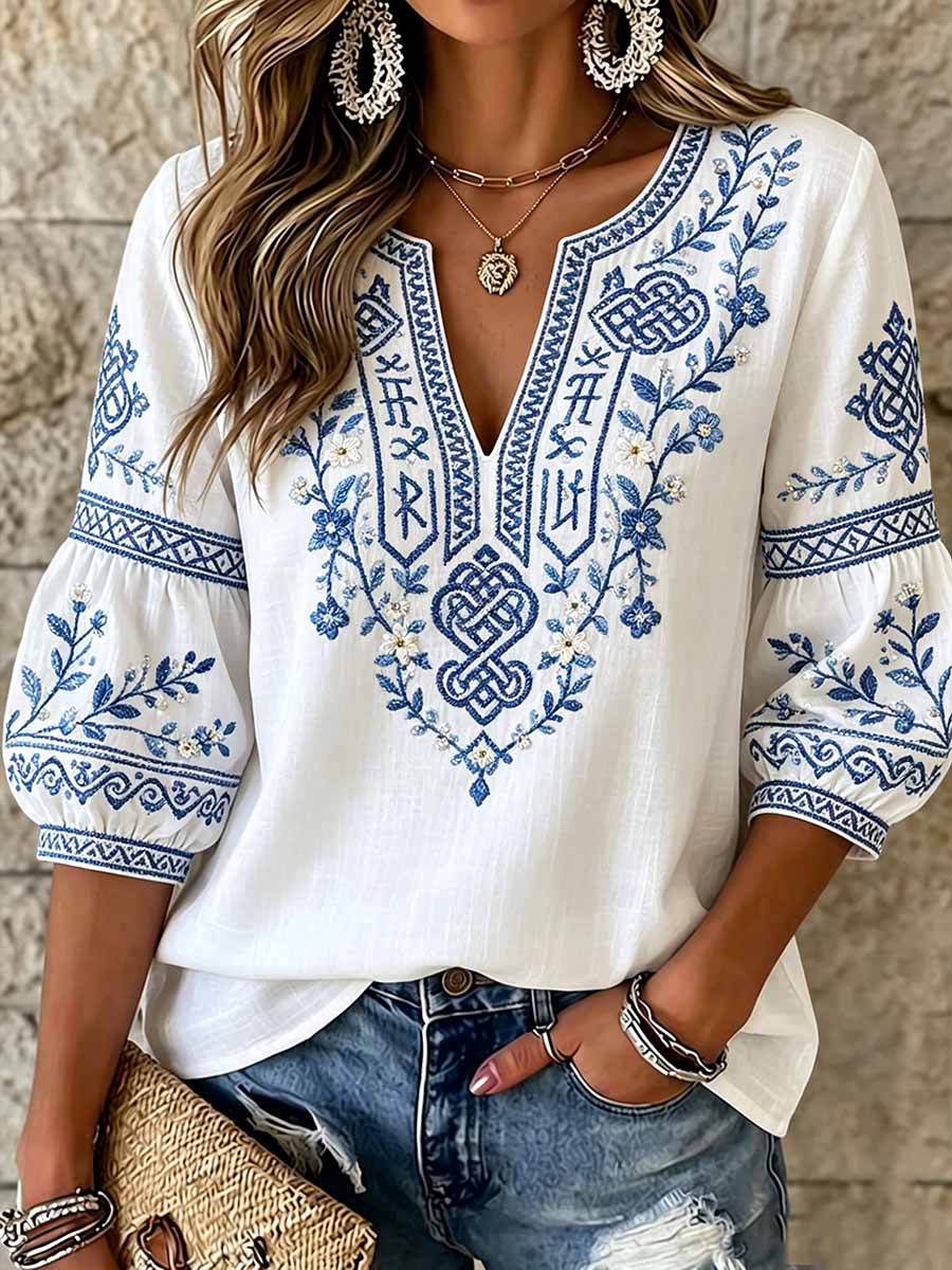Women's Viking Art Pattern Print T-Shirt