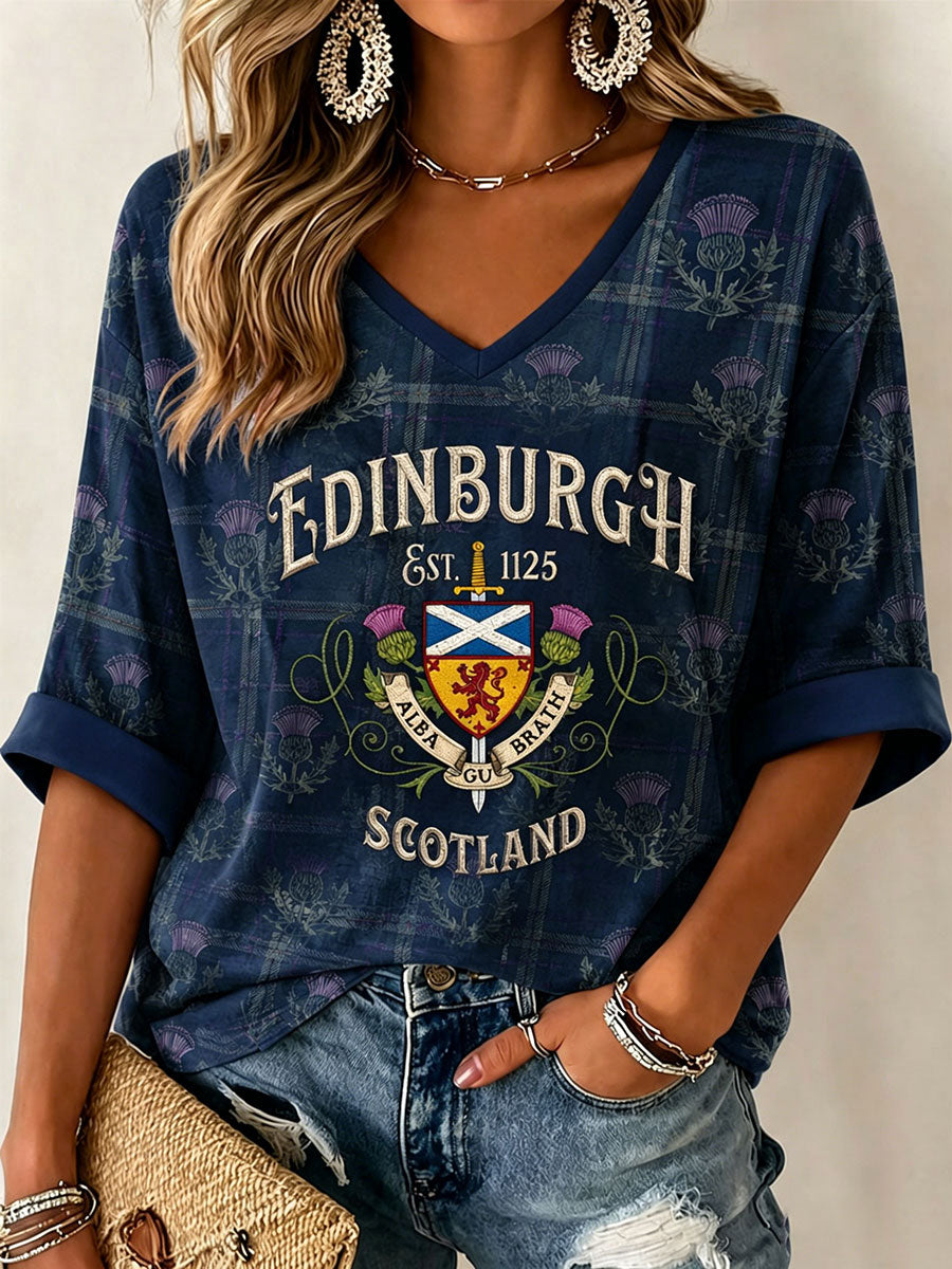 Women's Scottish Print Casual T-Shirt