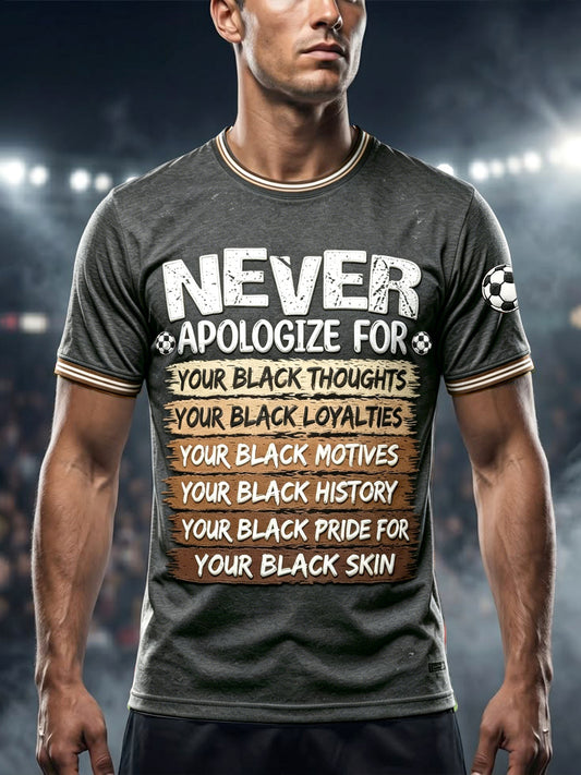 Men's Dark Grey Anti-Racism Football Print Casual T-Shirt