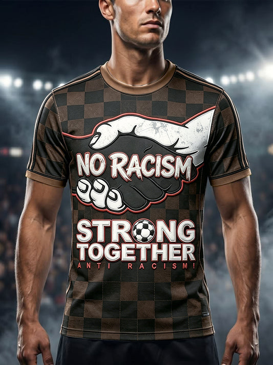 Men's Vintage Checked Anti-Racism Football Print Casual T-Shirt