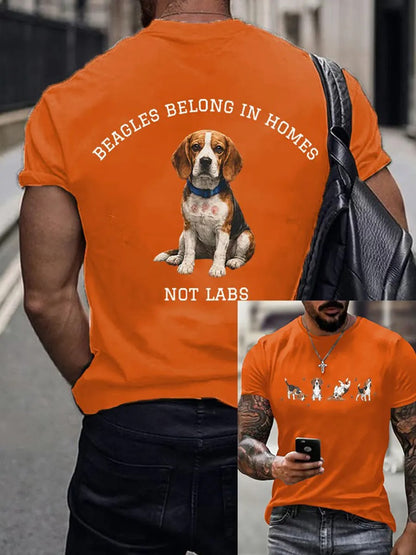 Men's Save The Beagles Print Round Neck T-shirt