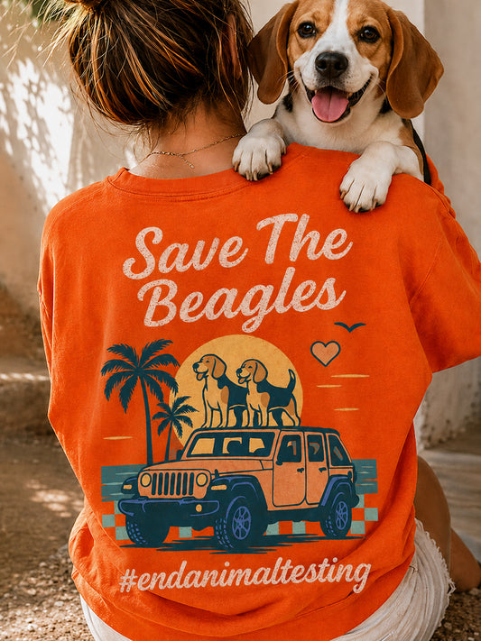 Women's Save The Beagles Print Round Neck T-shirt