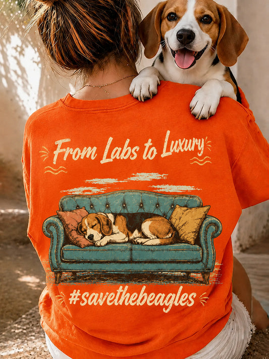 Women's Save The Beagles Print Round Neck T-shirt