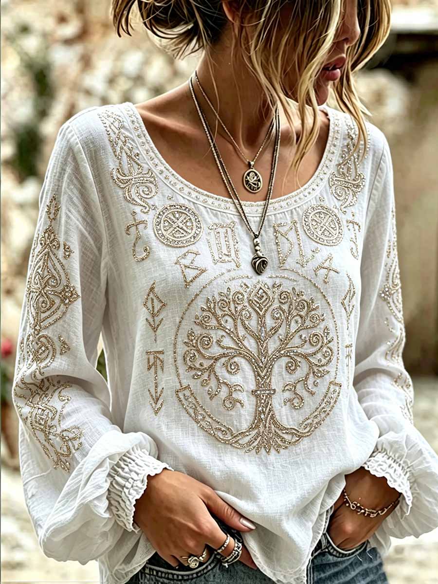 Women's Romantic Floral Viking Art Print Casual Top