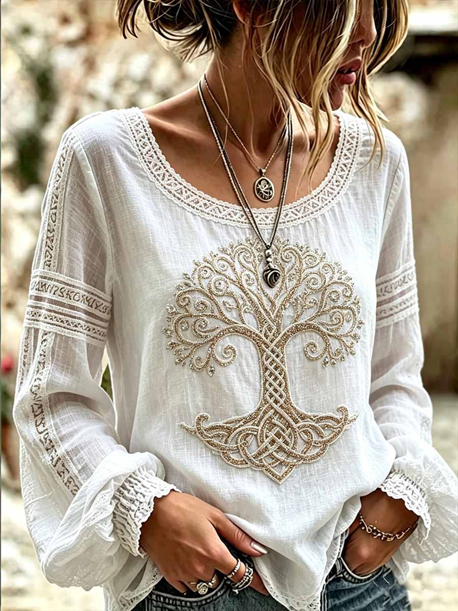 Women's Romantic Floral Viking Art Print Casual Top