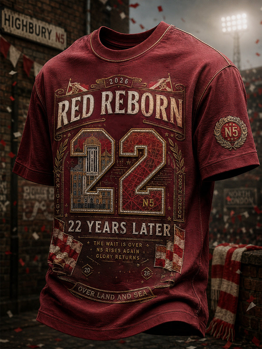 Men's North London 22 Red Reborn Champion Football Lover Printed T-shirt