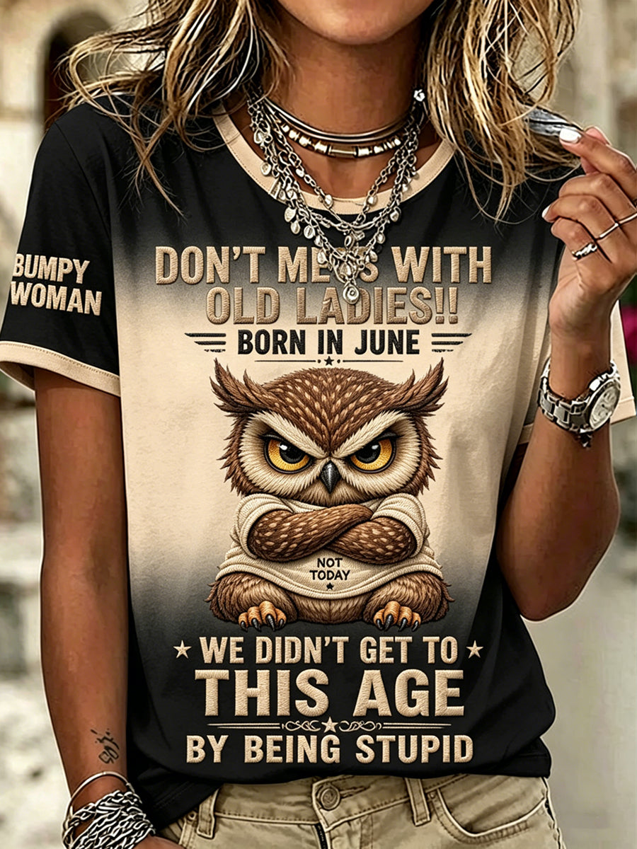 Women's Grumpy Old Woman Printed Vintage Fashion Loose Short Sleeve T-Shirt