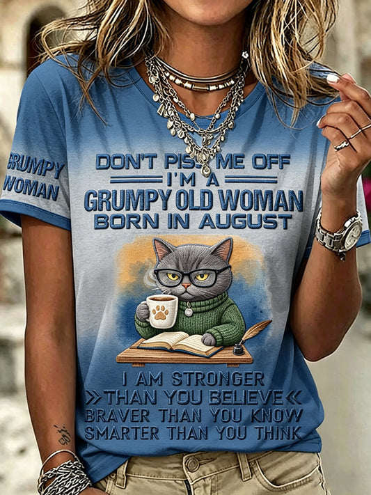 Women's Grumpy Old Woman Printed Vintage Fashion Loose Short Sleeve T-Shirt