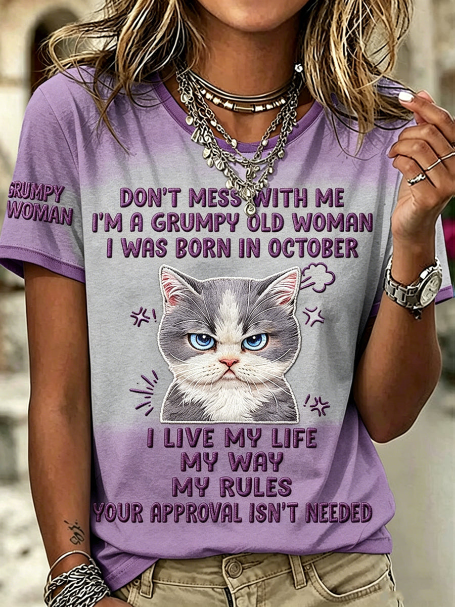 Women's Grumpy Old Woman Printed Vintage Fashion Loose Short Sleeve T-Shirt