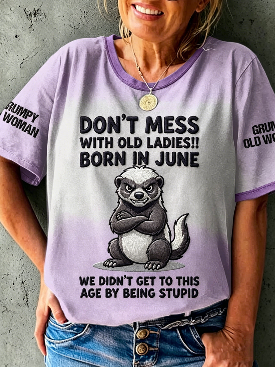 Women's Grumpy Old Woman Printed Vintage Fashion Loose Short Sleeve T-Shirt