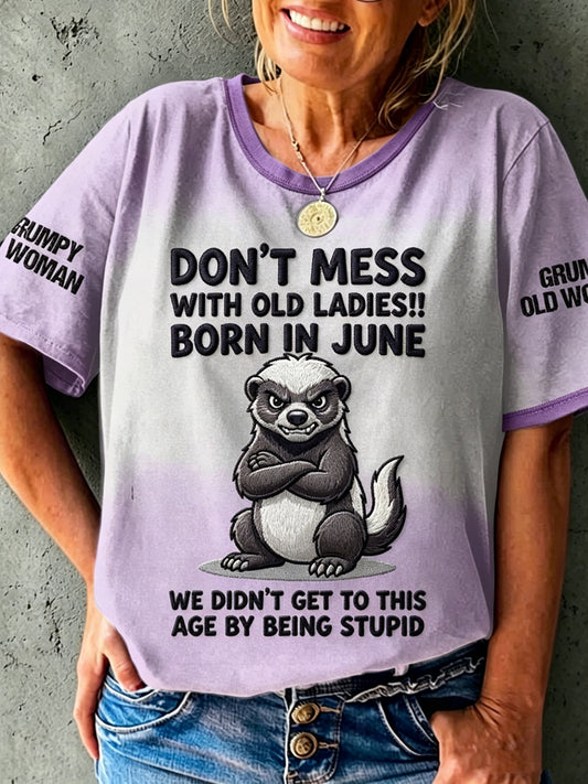 Women's Grumpy Old Woman Printed Vintage Fashion Loose Short Sleeve T-Shirt